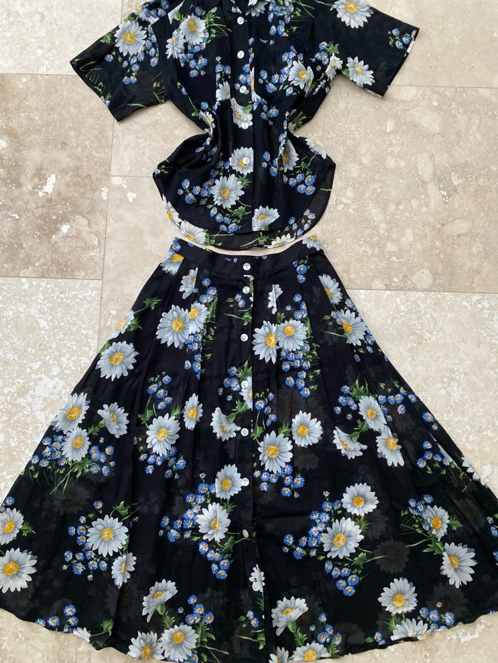 Vintage 80s Liz Sport Cotton Voile Daisy Print Set, Petite S & Petite 6